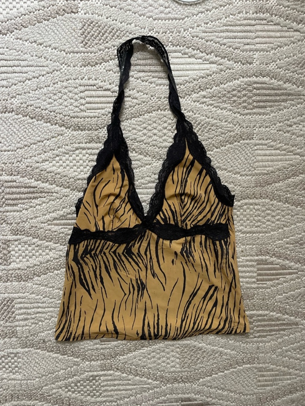 Urban outfitters yellow zebra and lace halter top